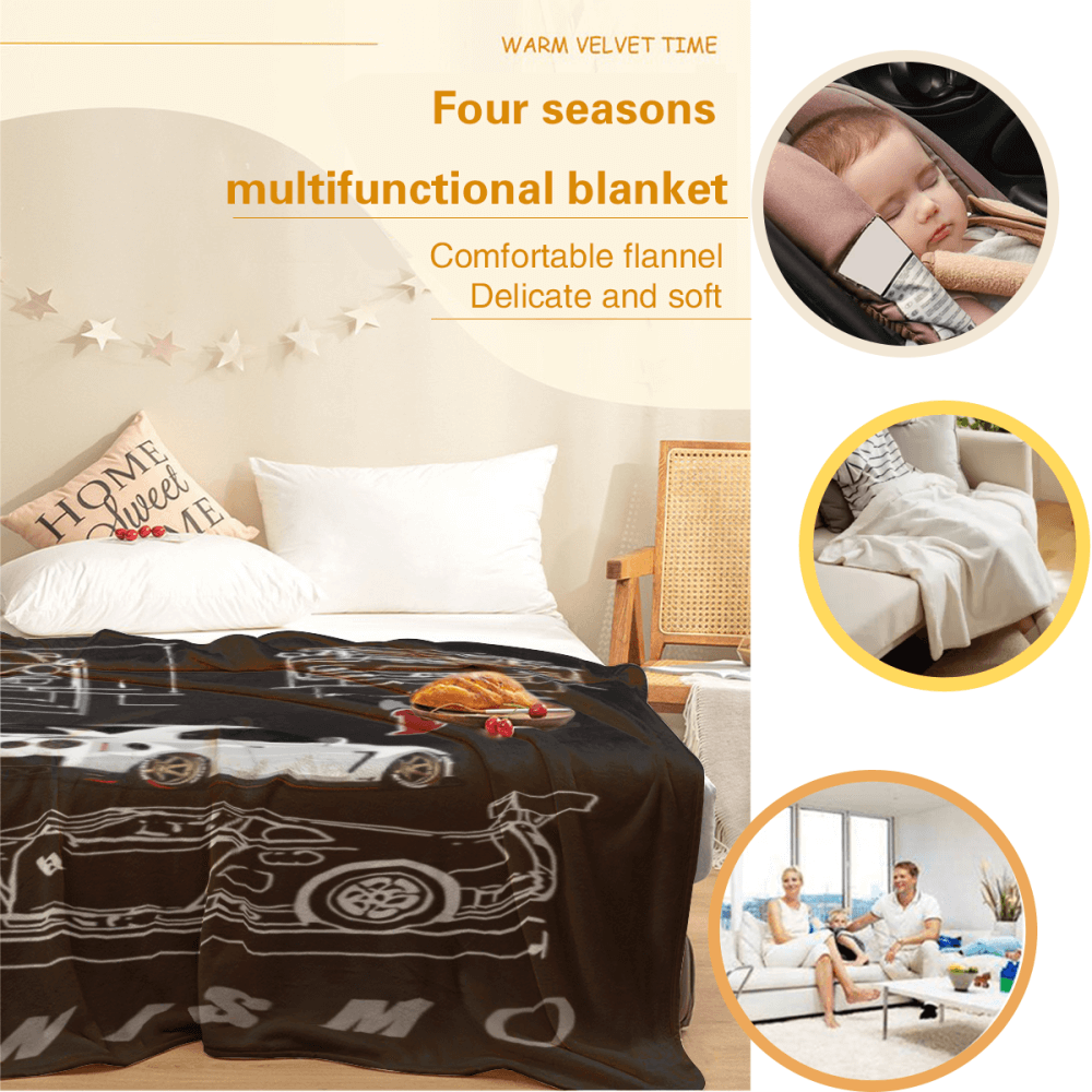 Car Model Line Drawing Pattern, Blanket Soft And Comfortable