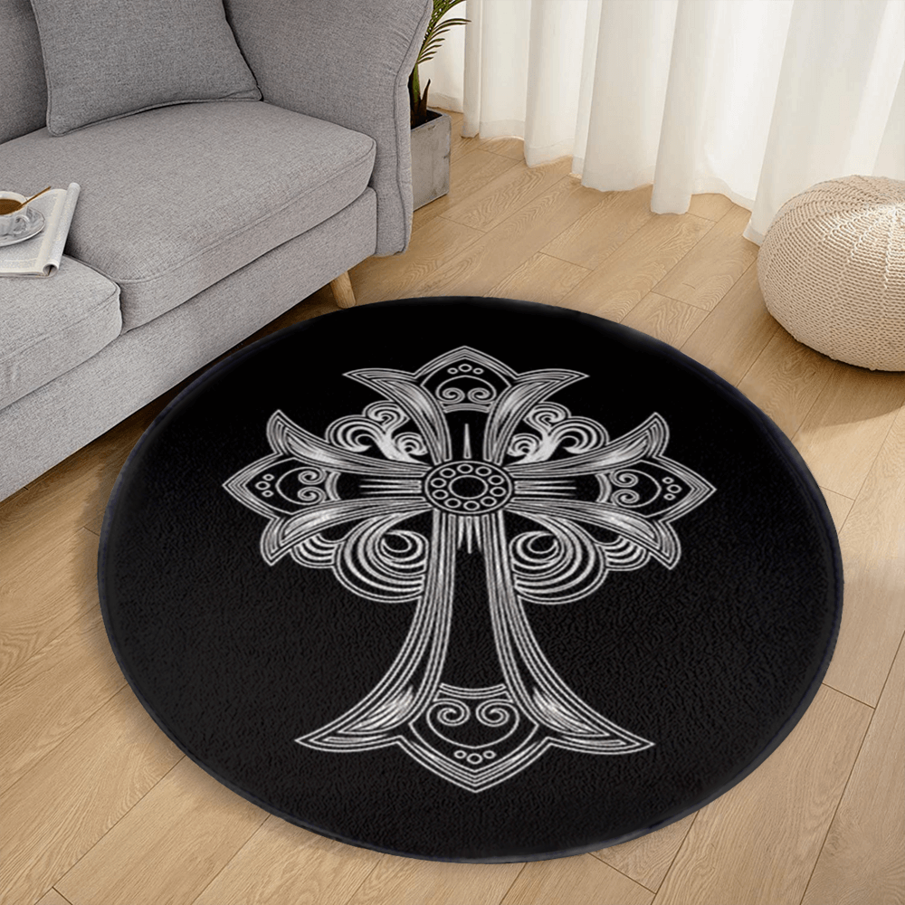 Black And White Creative Pattern Round Non-Slip Soft And Comfortable Floormat