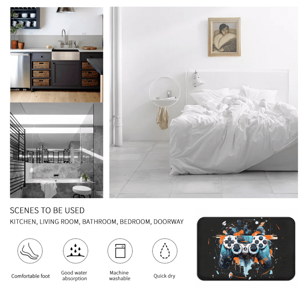 Cool Hand-Painted Game Controller Pattern Rectangular Non-Slip Soft And Comfortable Floormat