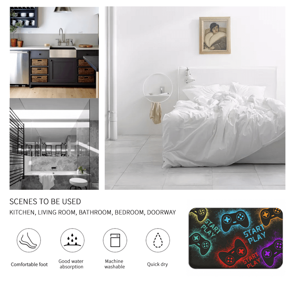 Gamepad Pattern Rectangular Non-Slip Soft And Comfortable Floormat