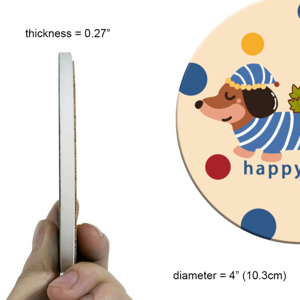 Cartoon Dachshund Dog Pattern, Round Ceramic Coaster (Combination Set)