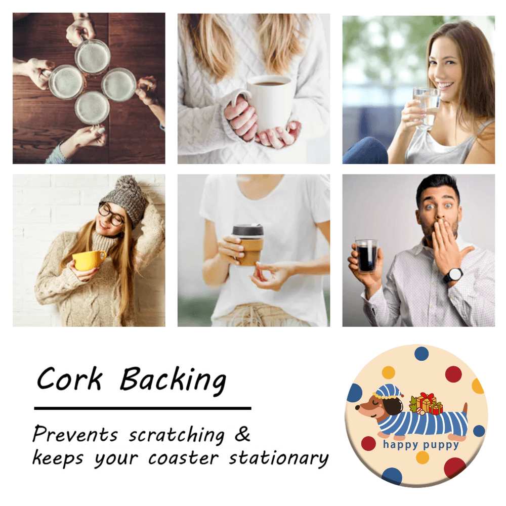 Cartoon Dachshund Dog Pattern, Round Ceramic Coaster (Combination Set)