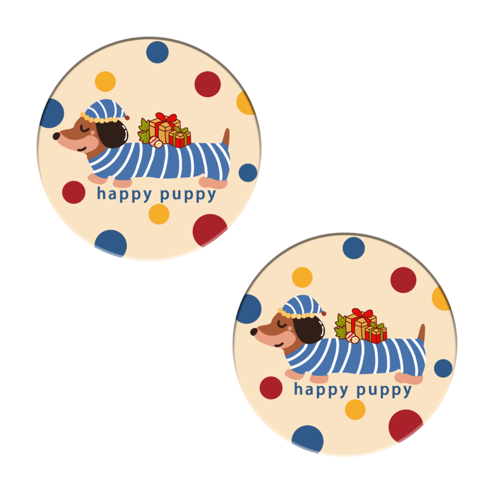 Cartoon Dachshund Dog Pattern, Round Ceramic Coaster (Combination Set)