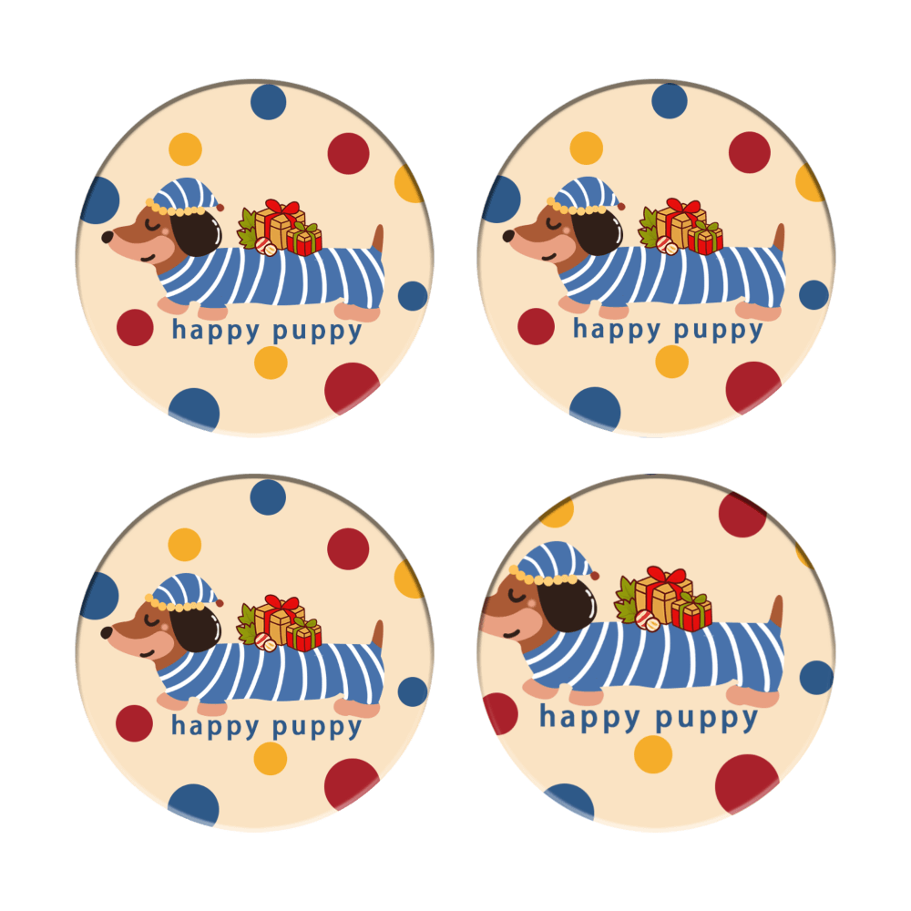 Cartoon Dachshund Dog Pattern, Round Ceramic Coaster (Combination Set)