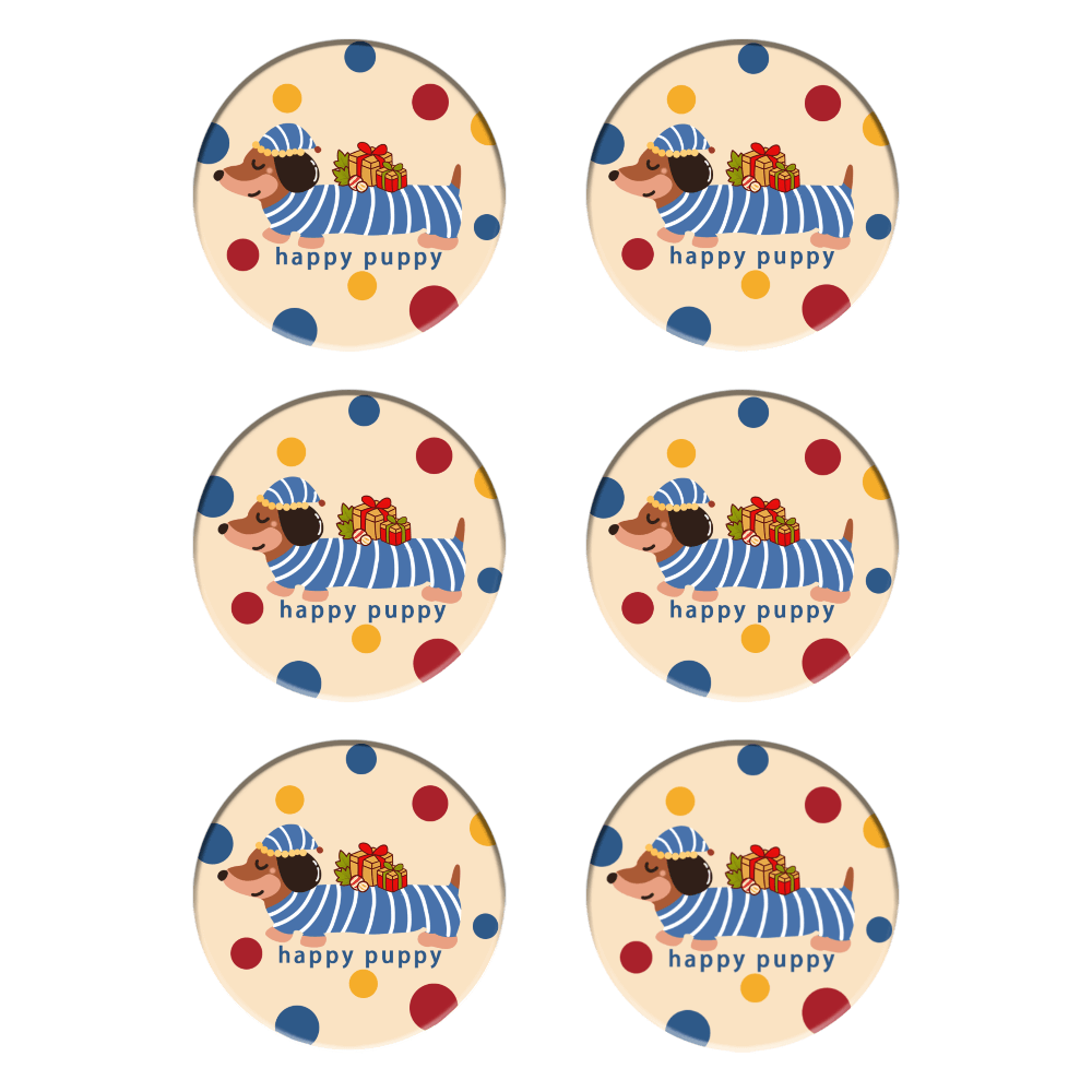 Cartoon Dachshund Dog Pattern, Round Ceramic Coaster (Combination Set)