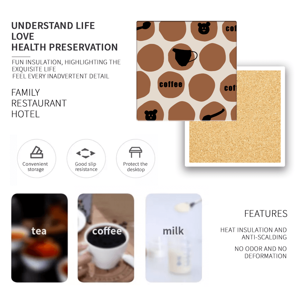 Coffee Creative Design, Square Ceramic Coaster (Combination Pack)