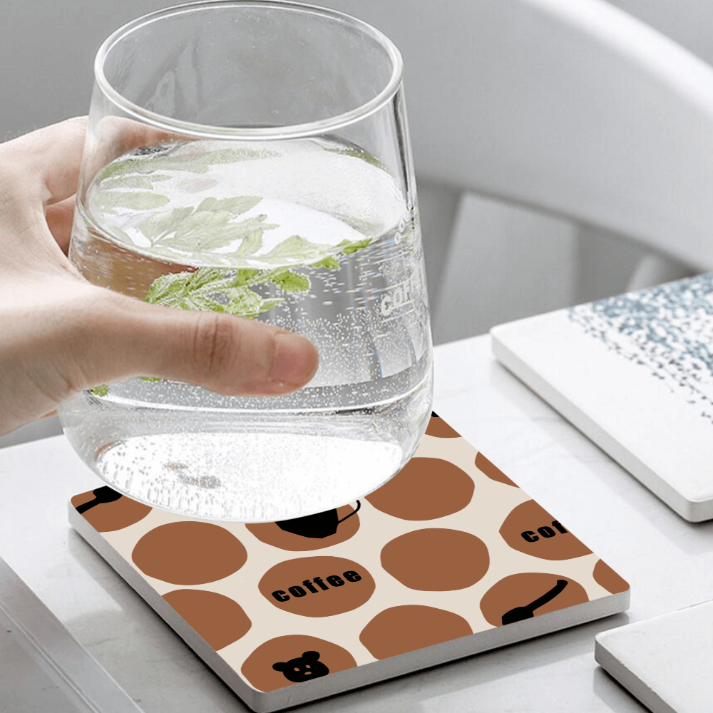 Coffee Creative Design, Square Ceramic Coaster (Combination Pack)