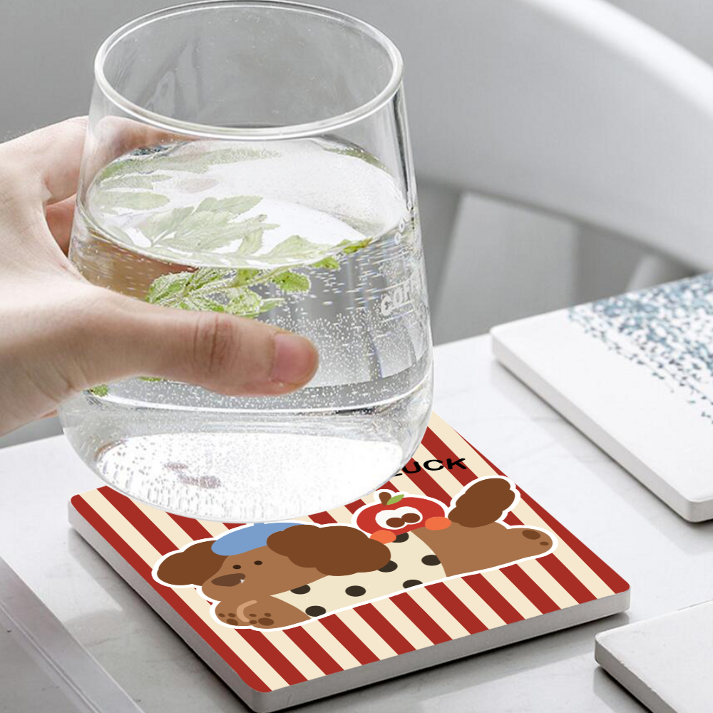 Vertical Striped Dachshund Creative, Square Ceramic Coaster (Combination Pack)