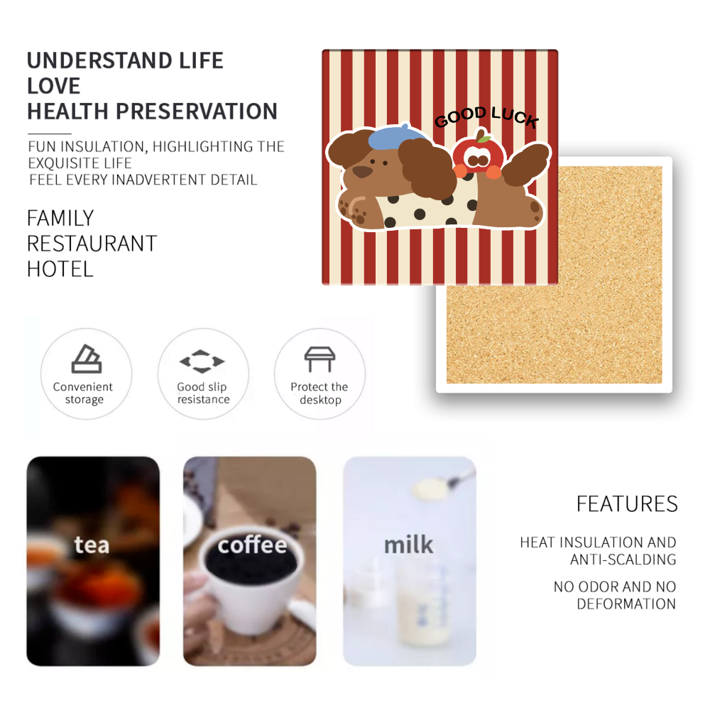 Vertical Striped Dachshund Creative, Square Ceramic Coaster (Combination Pack)