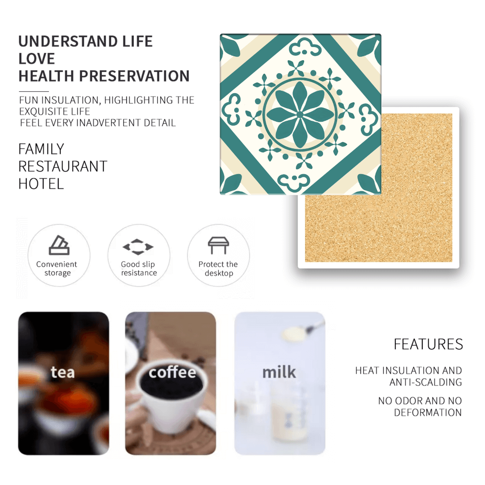 Creative Flower Pattern, Square Ceramic Coaster (Combination Pack)