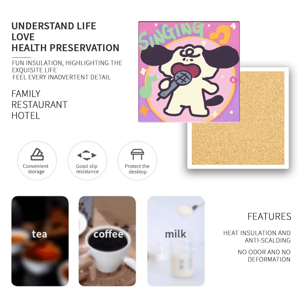 Cartoon Cute Puppy, Square Ceramic Coaster (Combination Pack)