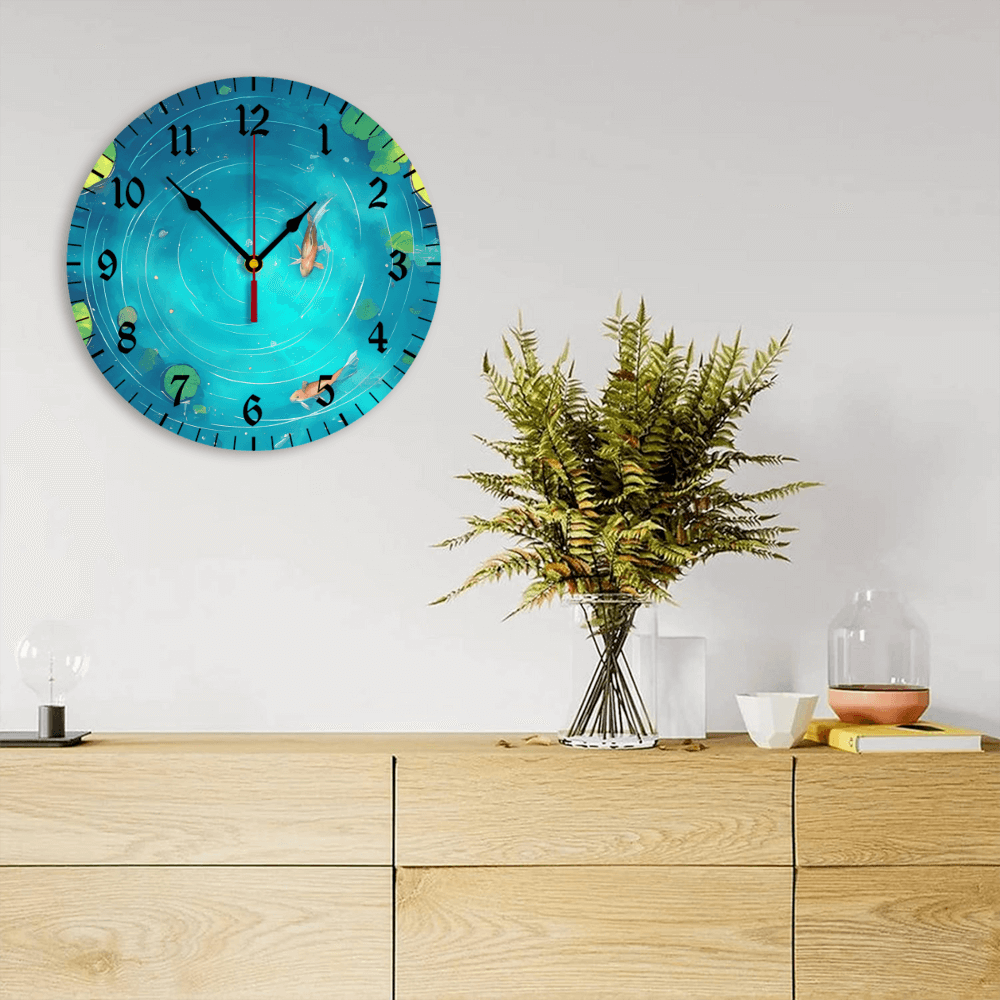 Pond Creative Illustration Design, Round Stylish Luxury Digital Wall Clock