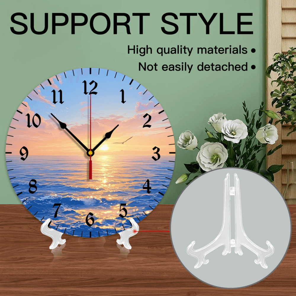 Creative Illustration Of Sunrise At Sea, Round Stylish Luxury Digital Wall Clock