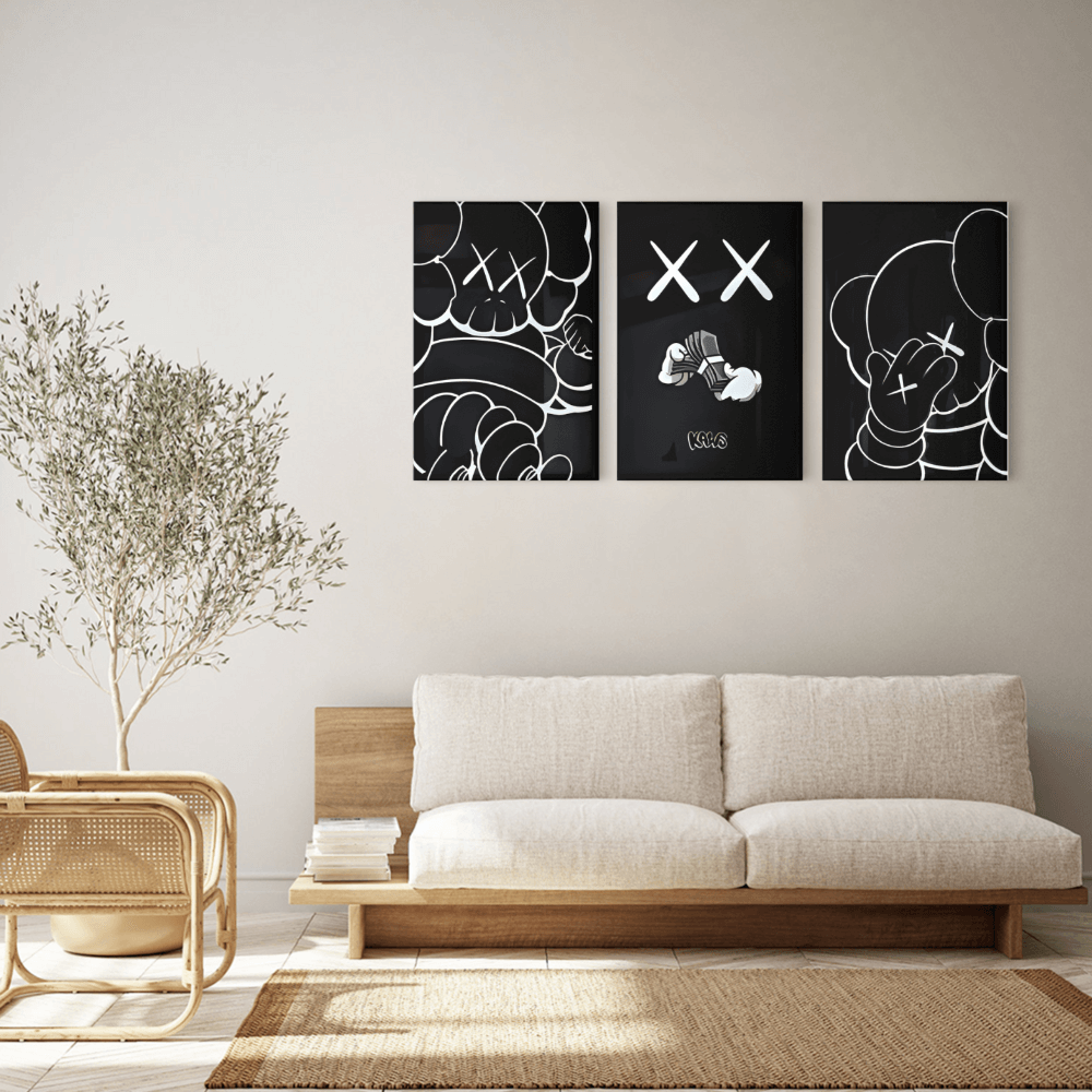 Violent Bear Line Decoration, Triple Frameless Canvas Painting