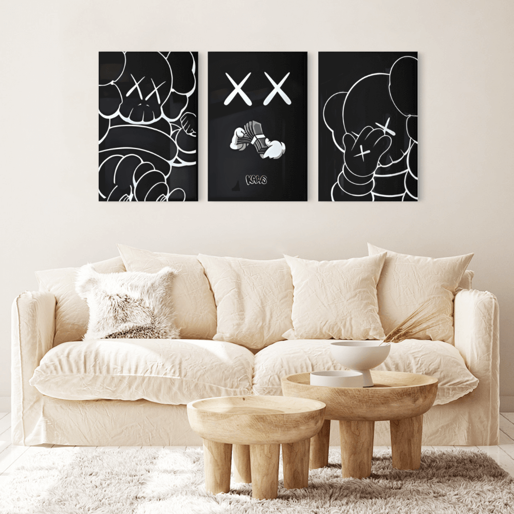 Violent Bear Line Decoration, Triple Frameless Canvas Painting