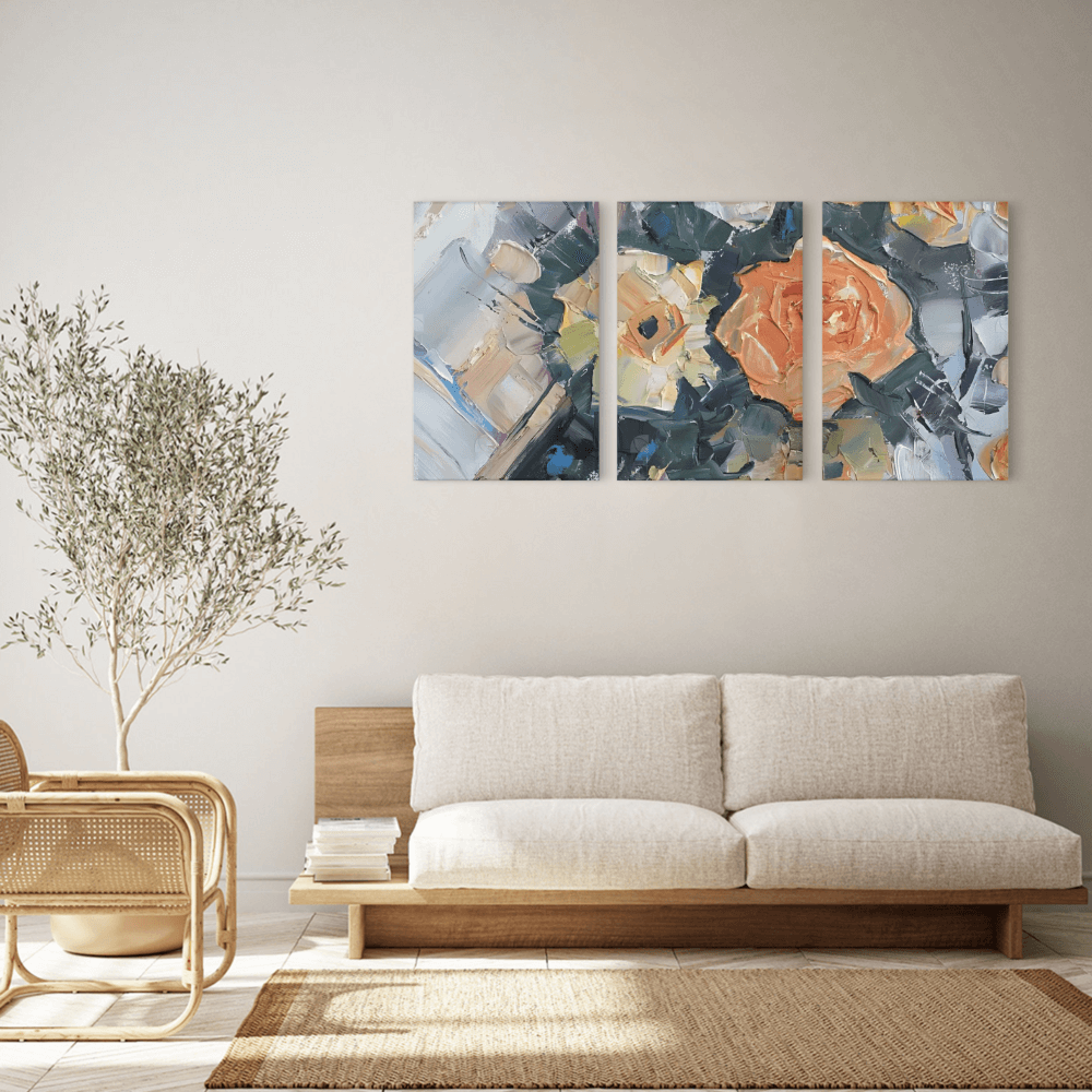 Oil Painting Style Creative Flowers,Triple Frameless Canvas Painting