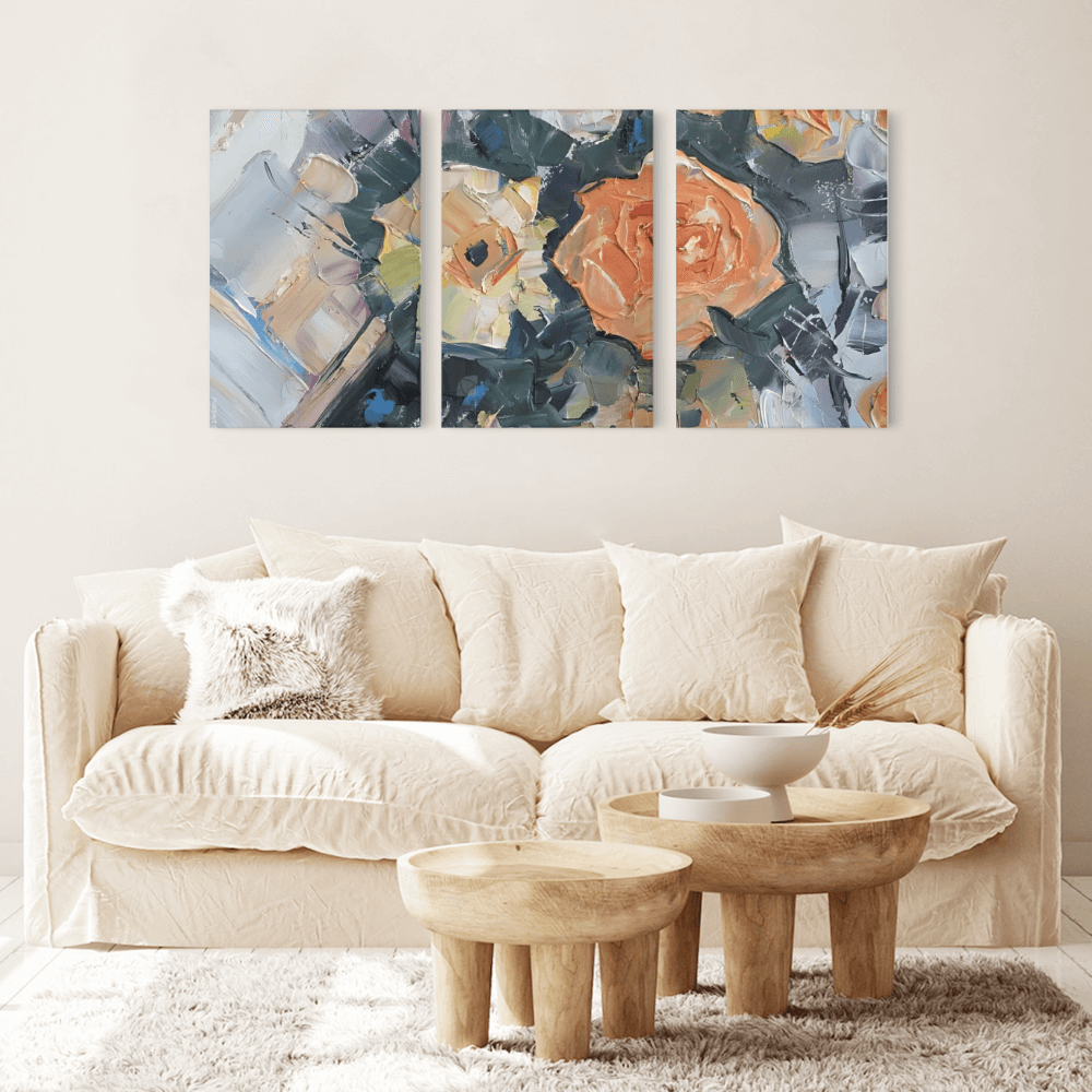 Oil Painting Style Creative Flowers,Triple Frameless Canvas Painting