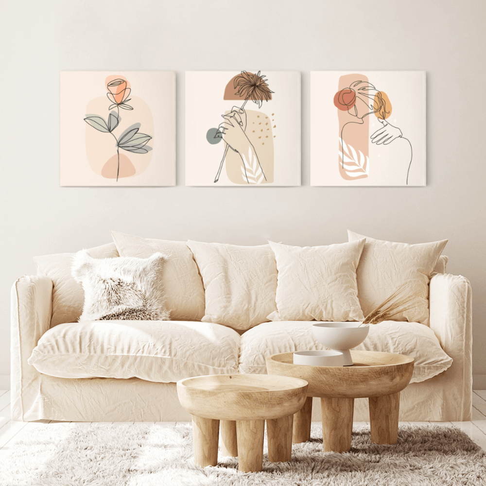 Abstract Art Morandi Color System, Square Triple Frameless Canvas Painting