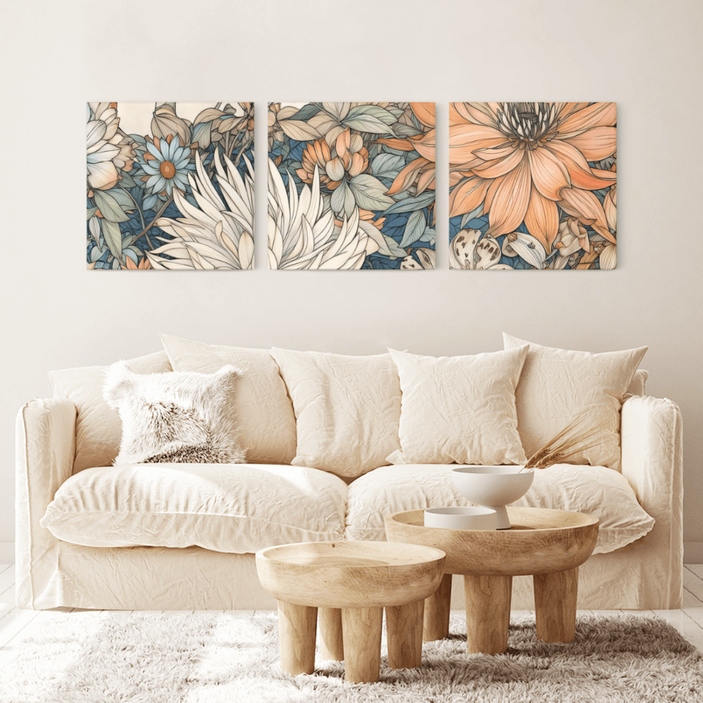 Creative Floral Pattern Design,Square Triple Frameless Canvas Painting