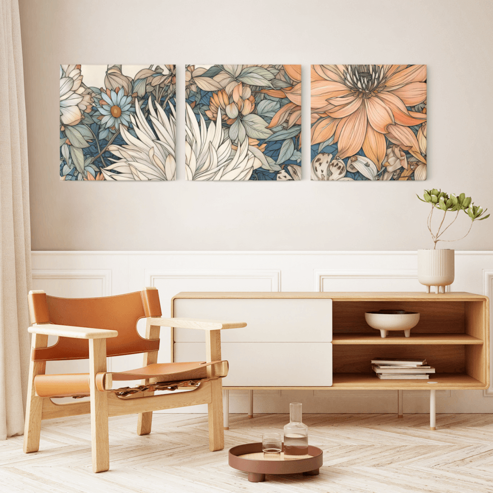 Creative Floral Pattern Design,Square Triple Frameless Canvas Painting