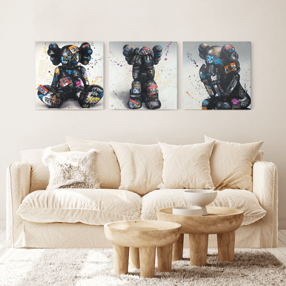 Creative Fluid bear Design,Square Triple Frameless Canvas Painting