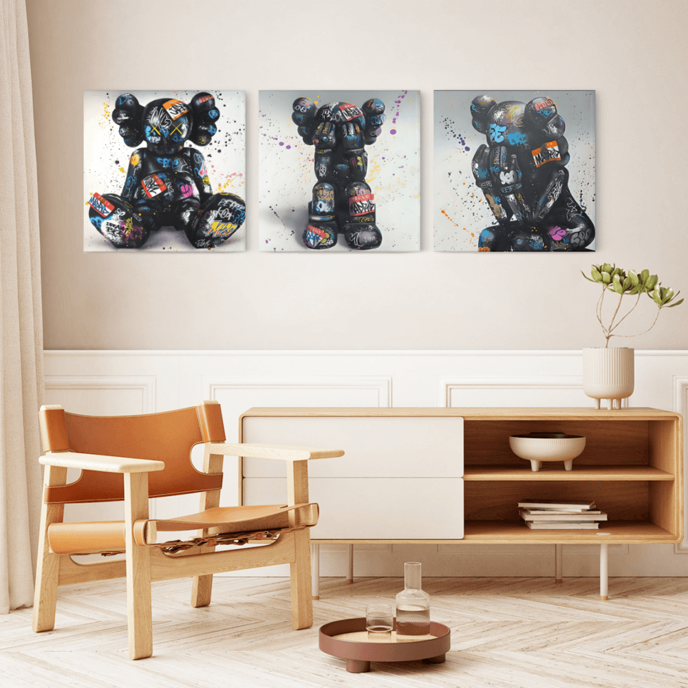 Creative Fluid bear Design,Square Triple Frameless Canvas Painting