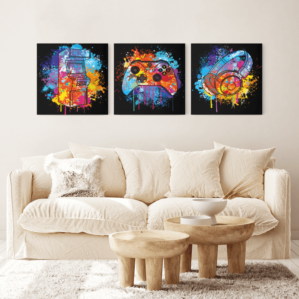 Game Console Series Creative Design,Square Triple Frameless Canvas Painting