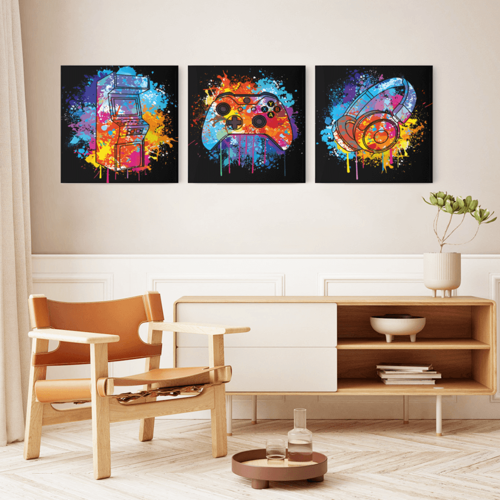 Game Console Series Creative Design,Square Triple Frameless Canvas Painting