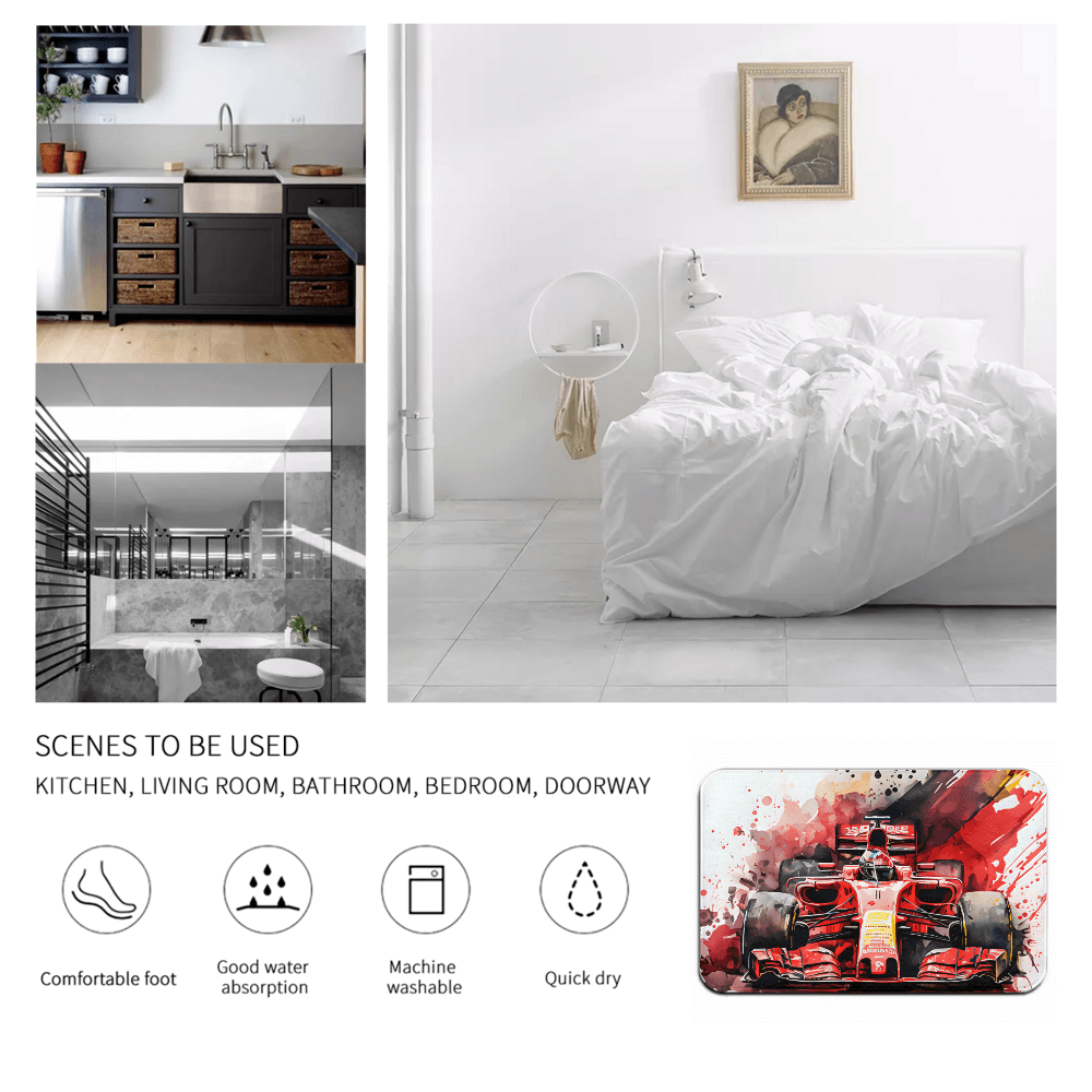 Racing Car Creative Illustration, Rectangular Non-Slip Soft And Comfortable Floormat