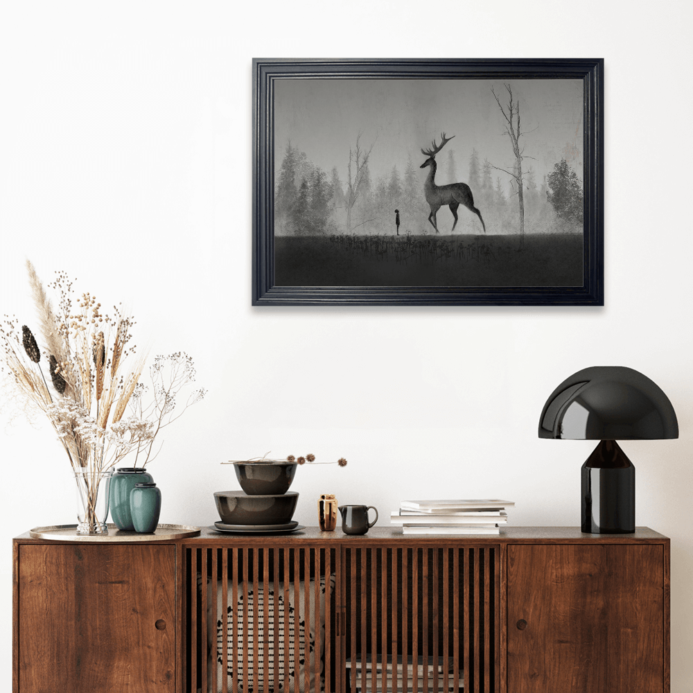 Dark Elk Decorative Design, Horizontal Framed Simple Decorative Canvas Painting