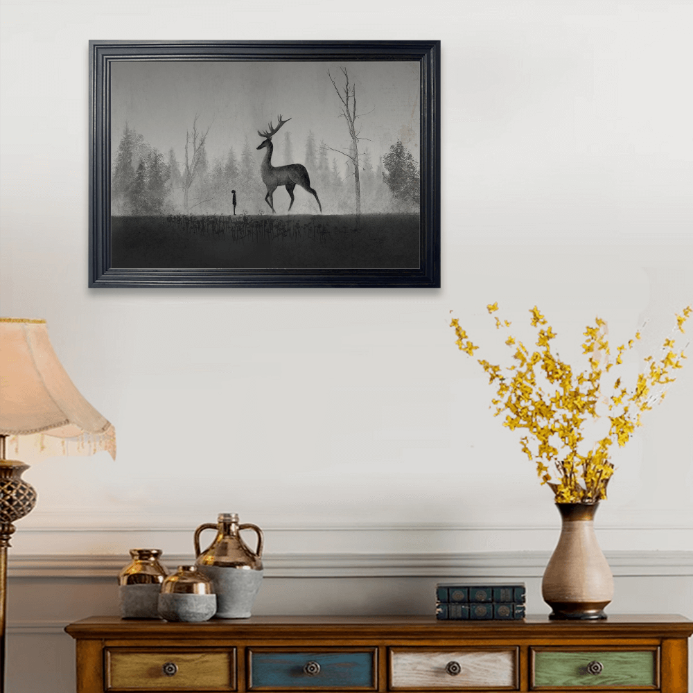 Dark Elk Decorative Design, Horizontal Framed Simple Decorative Canvas Painting