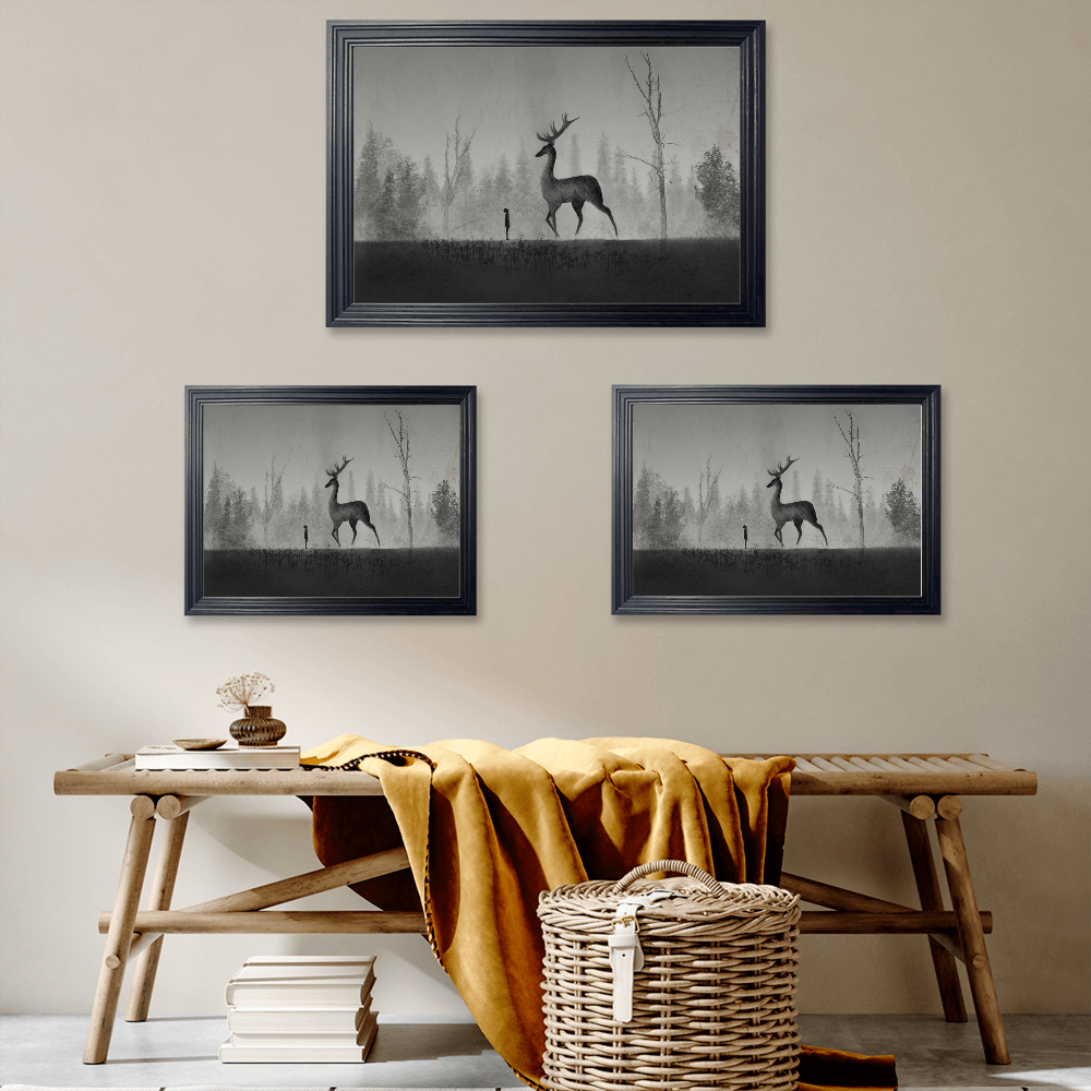 Dark Elk Decorative Design, Horizontal Framed Simple Decorative Canvas Painting