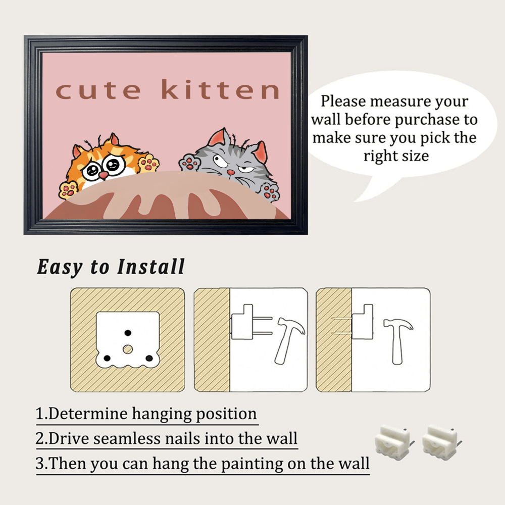 Cute Kitten Creative Pattern, Horizontal Framed Simple Decorative Canvas Painting