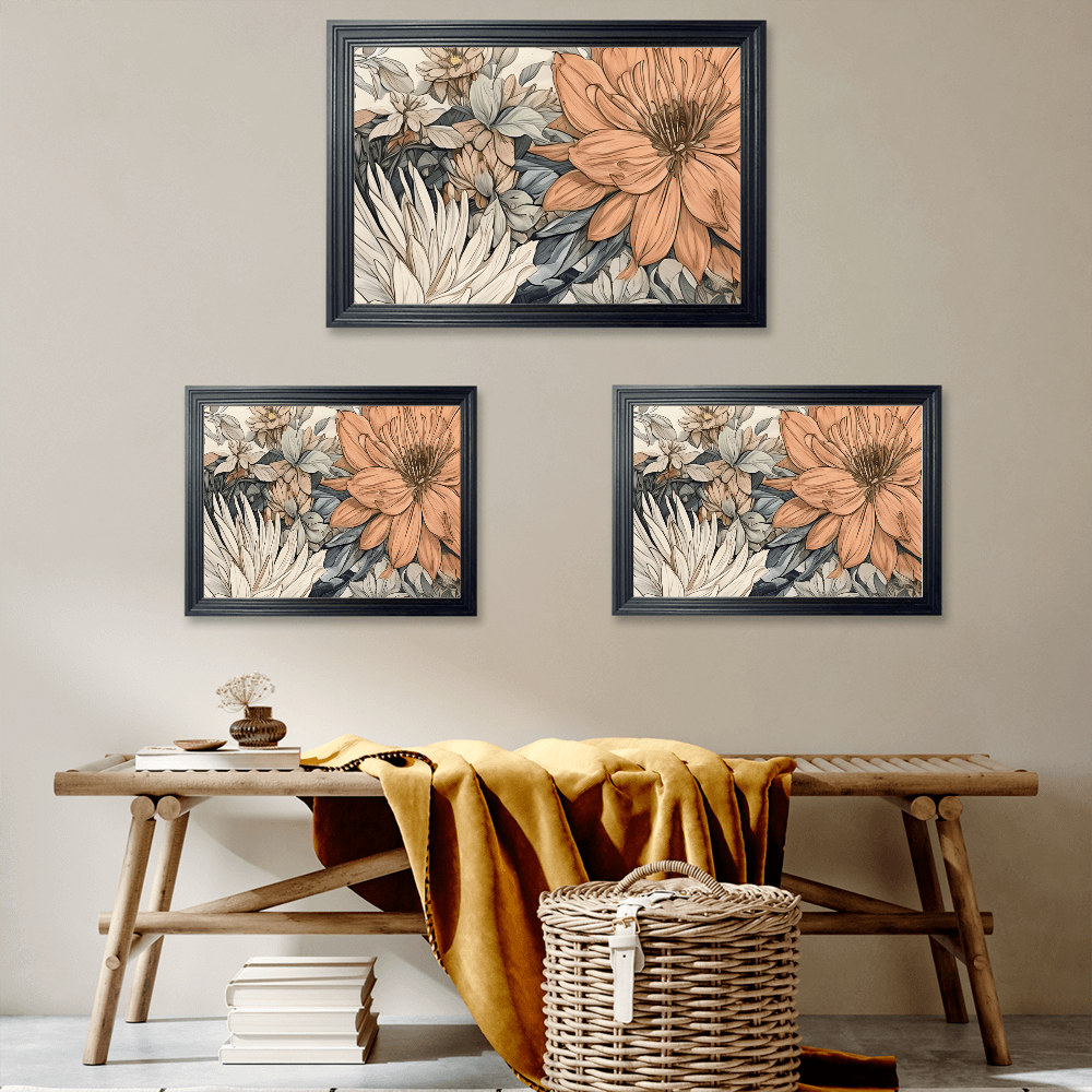Floral Creative Pattern ,Horizontal Framed Simple Decorative Canvas Painting