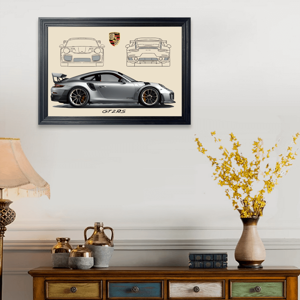Car Model Creative Pattern, Horizontal Framed Simple Decorative Canvas Painting