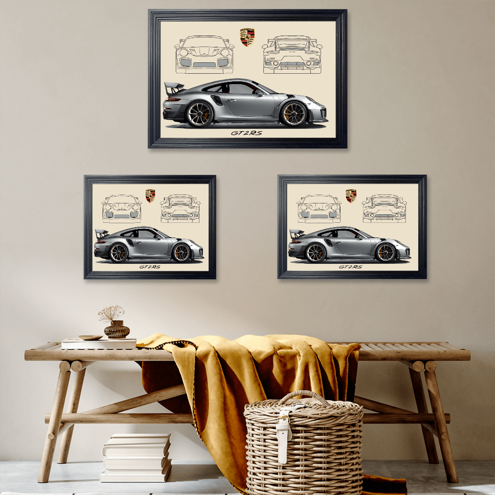 Car Model Creative Pattern, Horizontal Framed Simple Decorative Canvas Painting