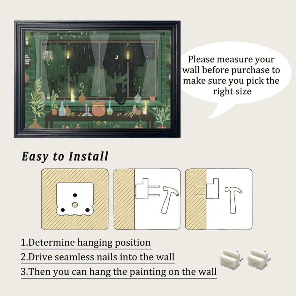 Creative Illustration Of Green Plants Indoors On A Rainy Day, Horizontal Framed Simple Decorative Canvas Painting