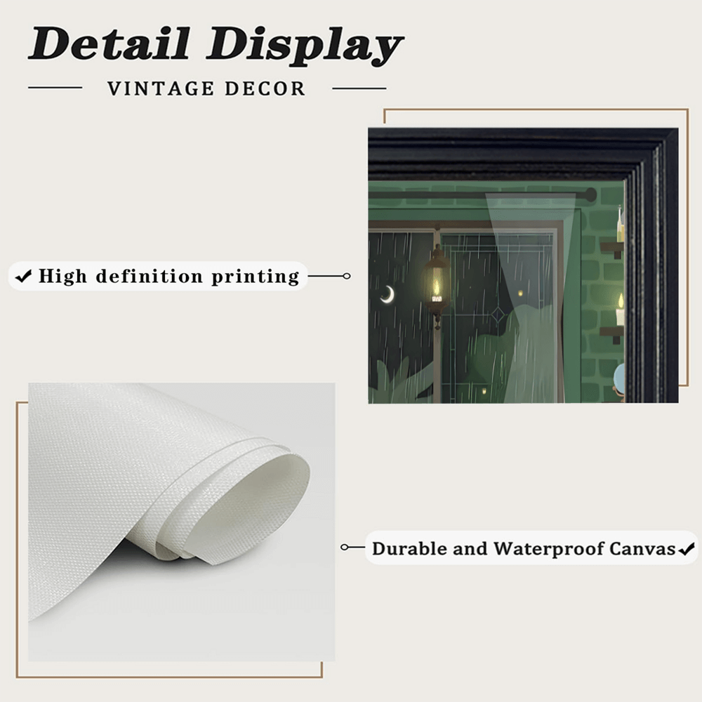 Creative Illustration Of Green Plants Indoors On A Rainy Day, Horizontal Framed Simple Decorative Canvas Painting