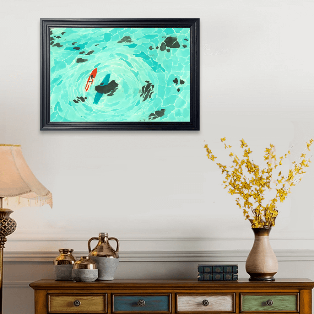 Creative Illustration Of Small Fish In Pond, Horizontal Framed Simple Decorative Canvas Painting