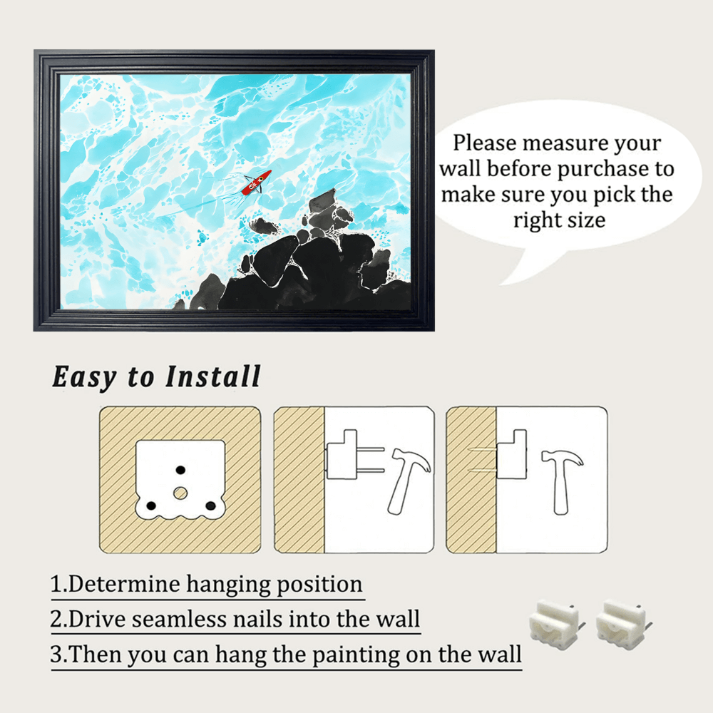 Ocean Waves Creative Illustration, Horizontal Framed Simple Decorative Canvas Painting