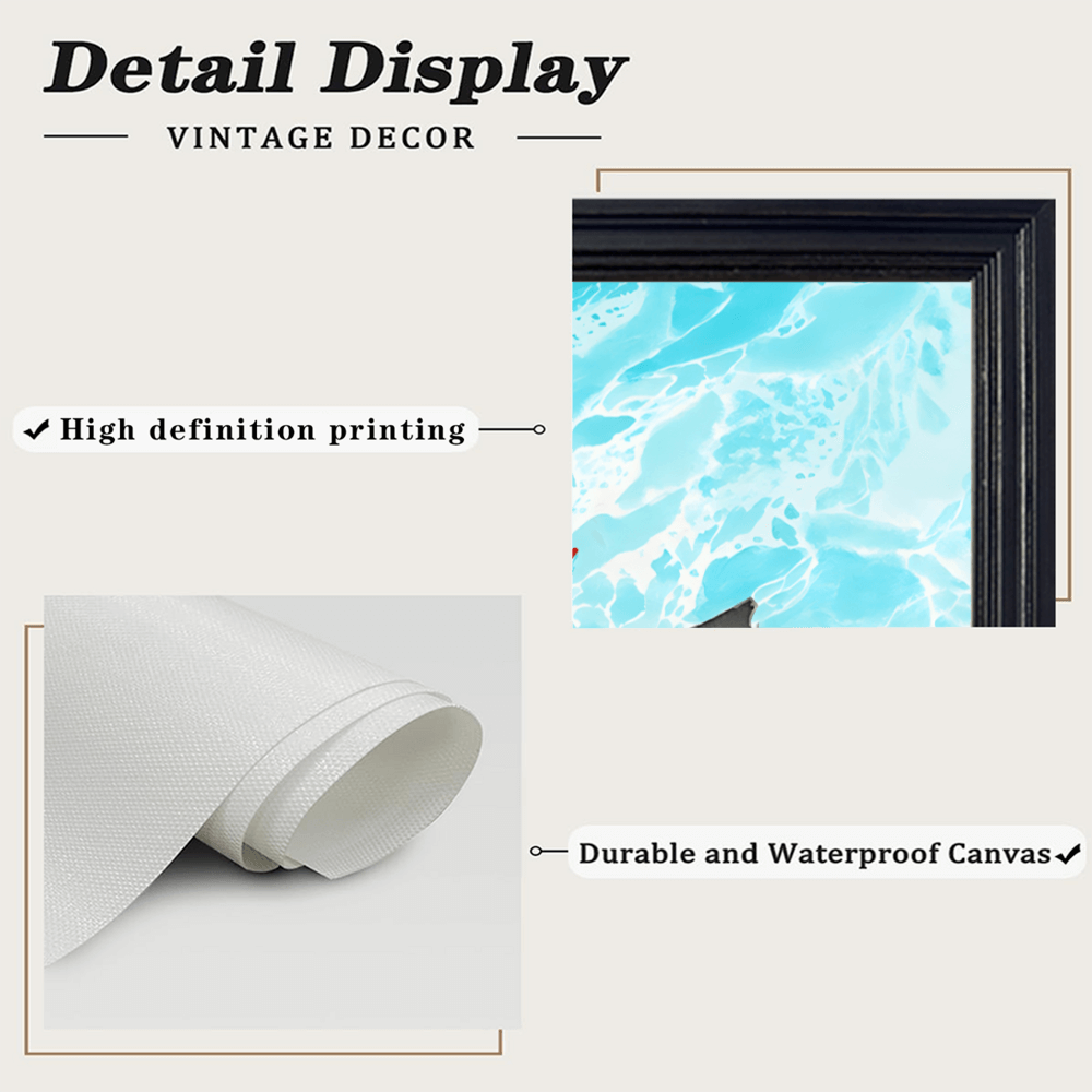 Ocean Waves Creative Illustration, Horizontal Framed Simple Decorative Canvas Painting