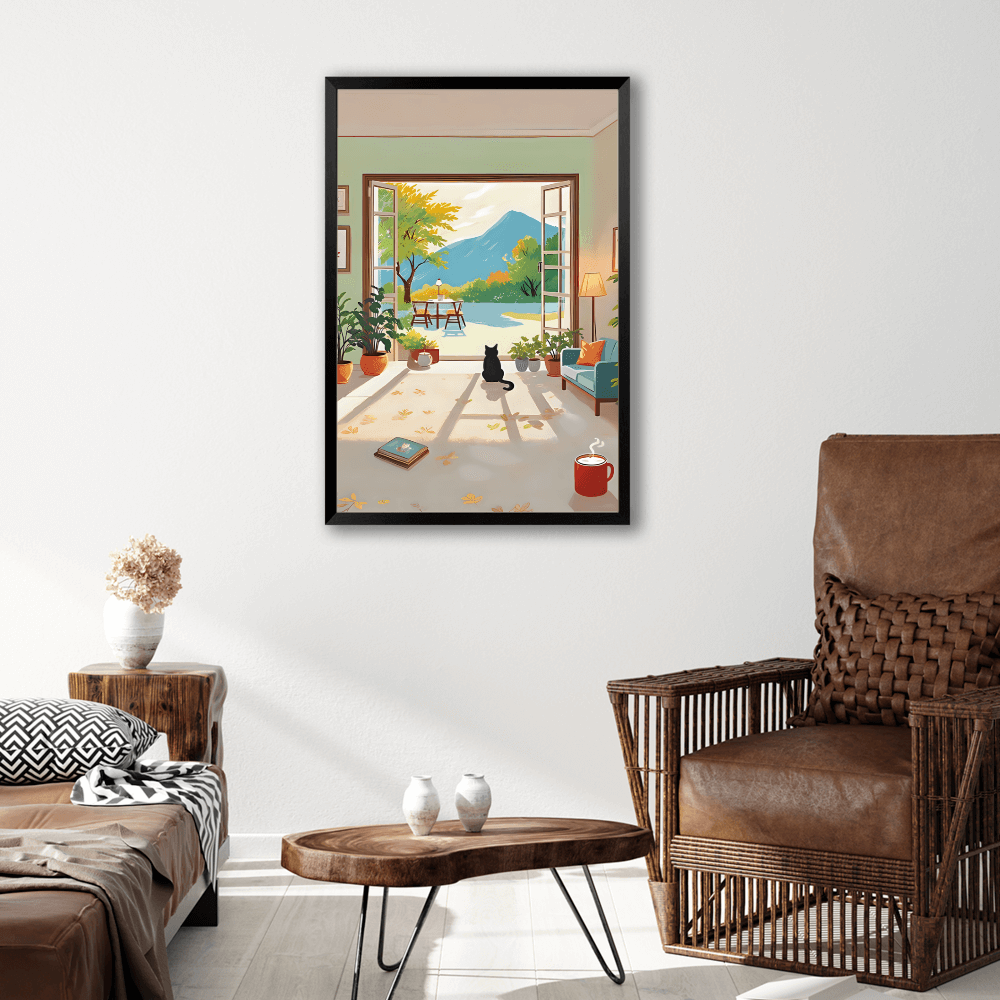 Outdoor Scenery Illustration,Vertical Framed Simple Decorative Canvas Painting