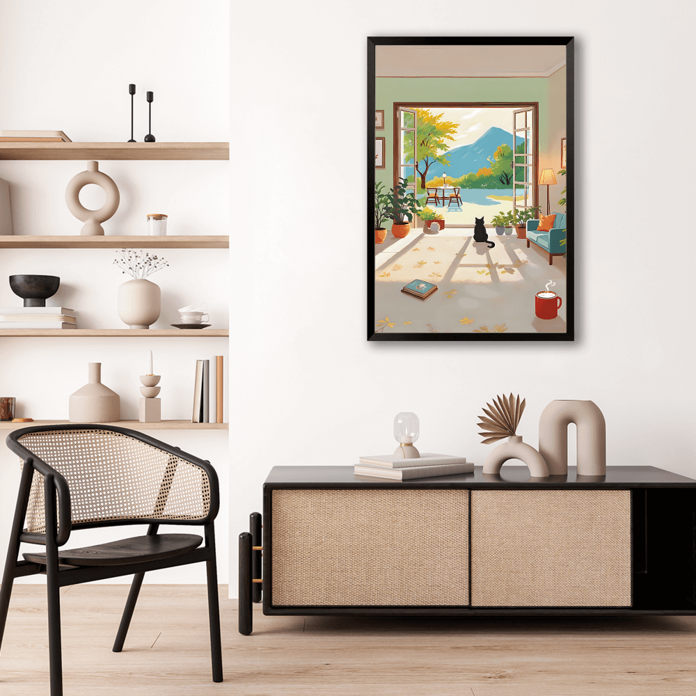 Outdoor Scenery Illustration,Vertical Framed Simple Decorative Canvas Painting