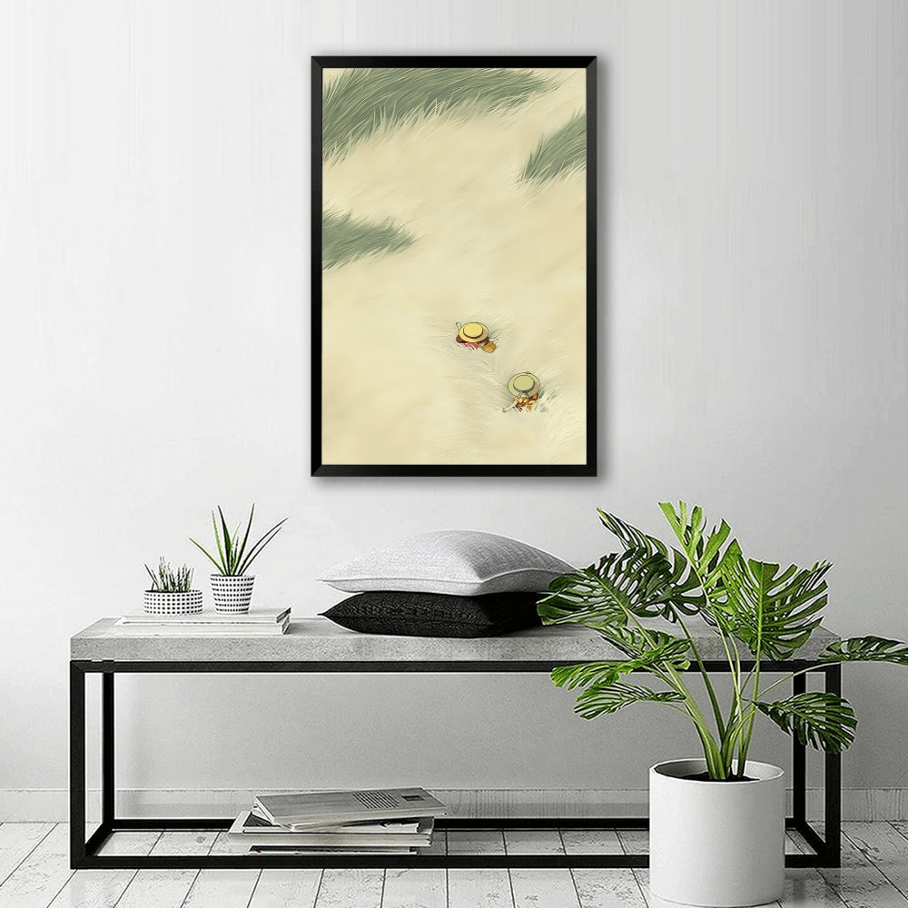 Wheat Field Creative Illustration,Vertical Framed Simple Decorative Canvas Painting