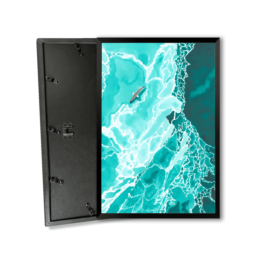 Ocean Waves Creative Illustration,Vertical Framed Simple Decorative Canvas Painting