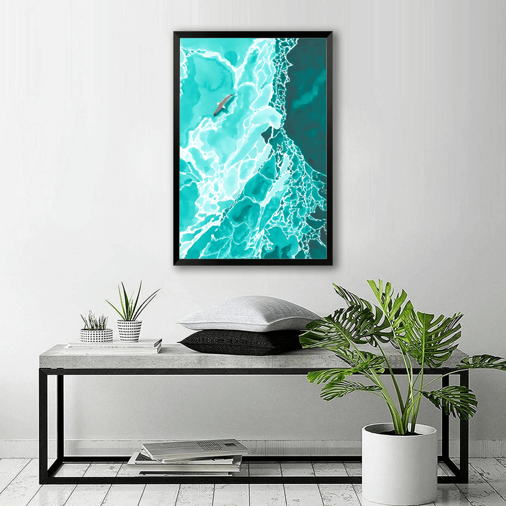 Ocean Waves Creative Illustration,Vertical Framed Simple Decorative Canvas Painting