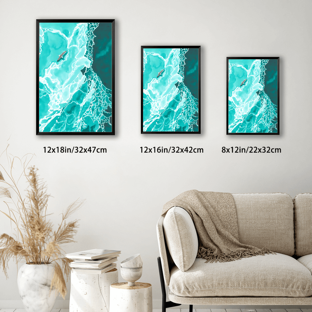 Ocean Waves Creative Illustration,Vertical Framed Simple Decorative Canvas Painting