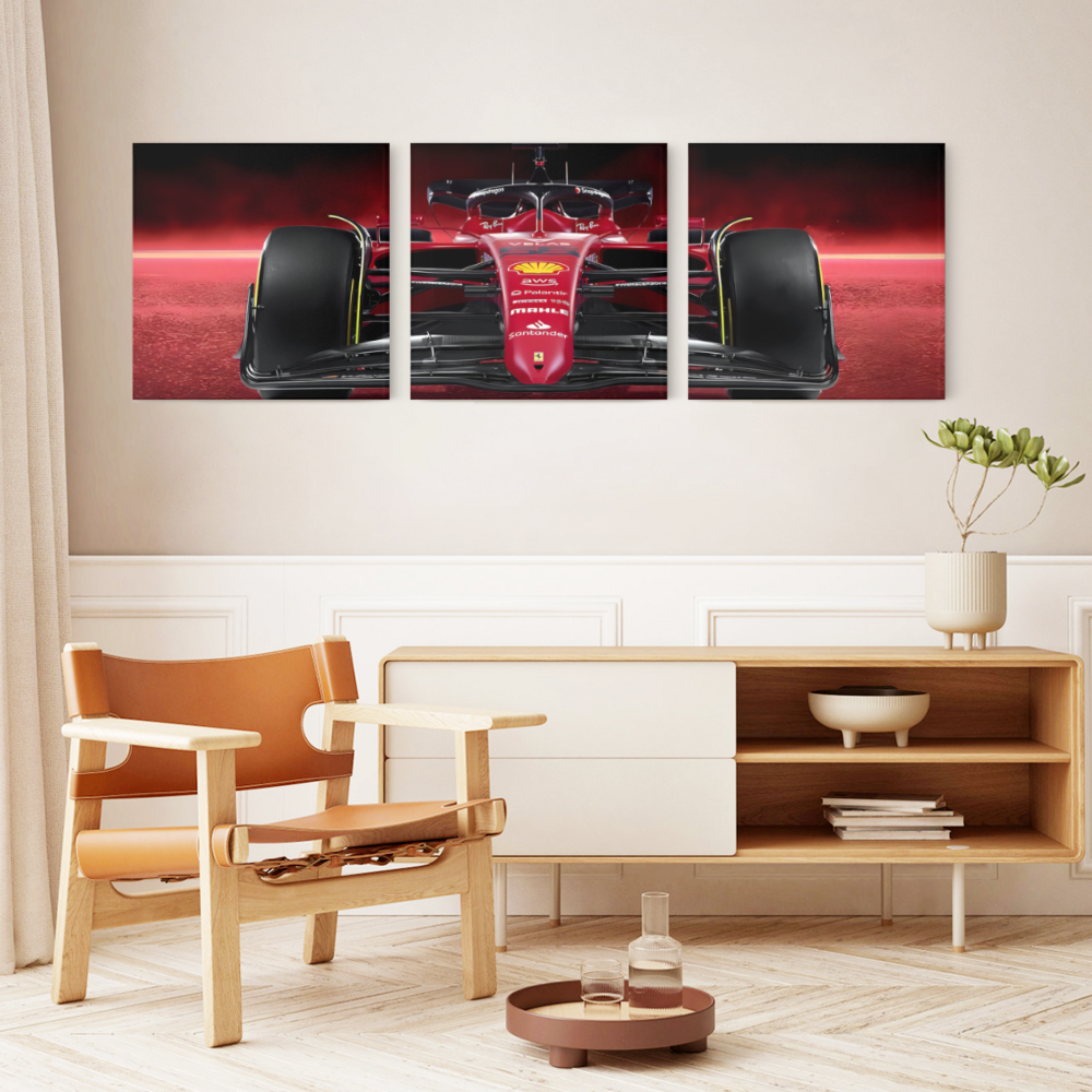 Red Cool Racing Car Creative Design,Square Triple Frameless Canvas Painting