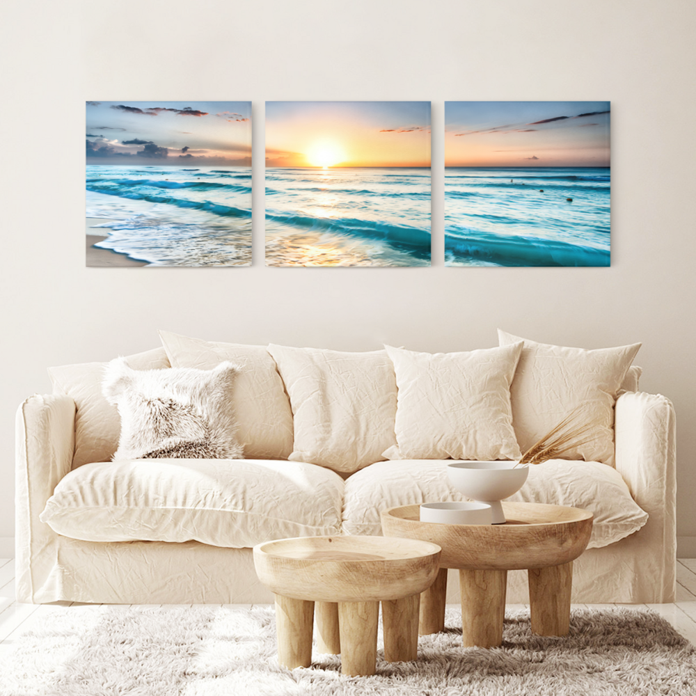 Sunrise Scenery At The Seaside,Square Triple Frameless Canvas Painting