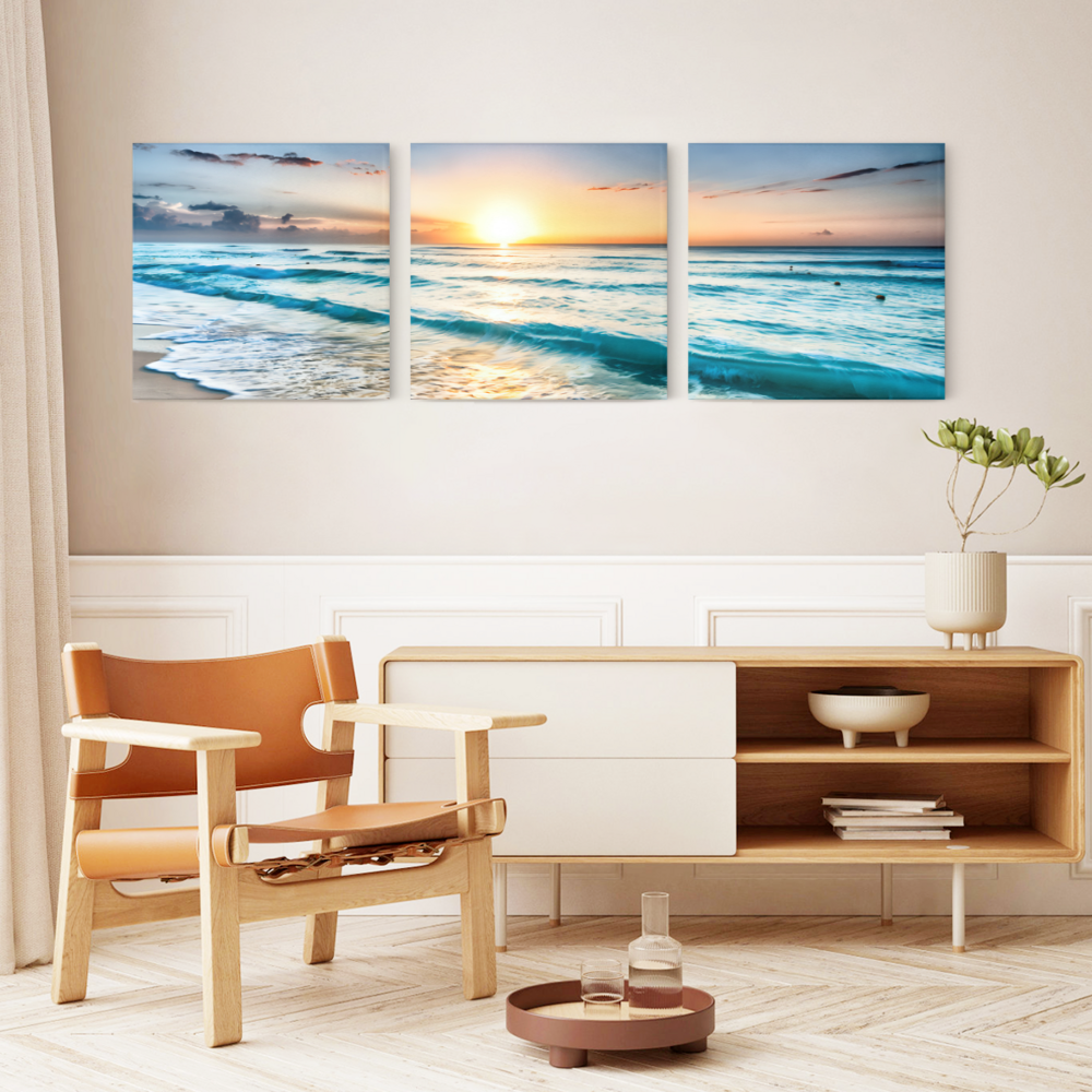 Sunrise Scenery At The Seaside,Square Triple Frameless Canvas Painting